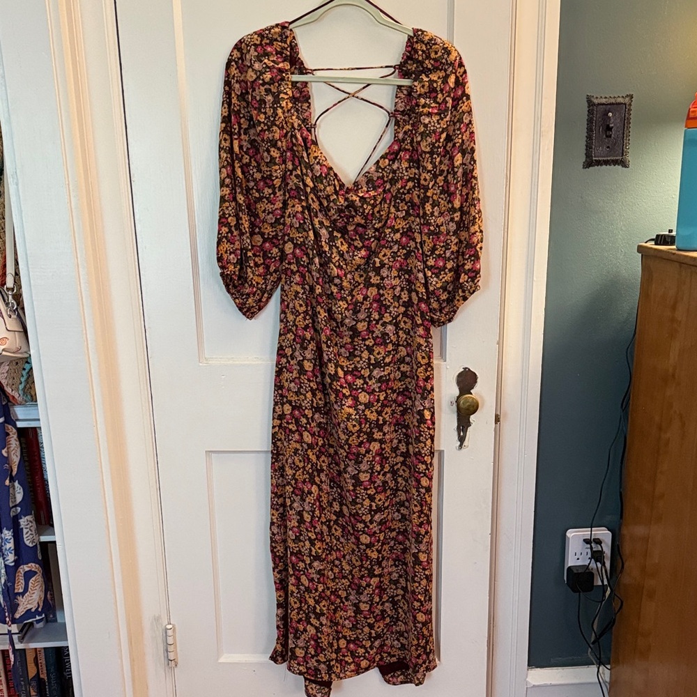 Astr Floral Maxi Dress with Crisscross Back